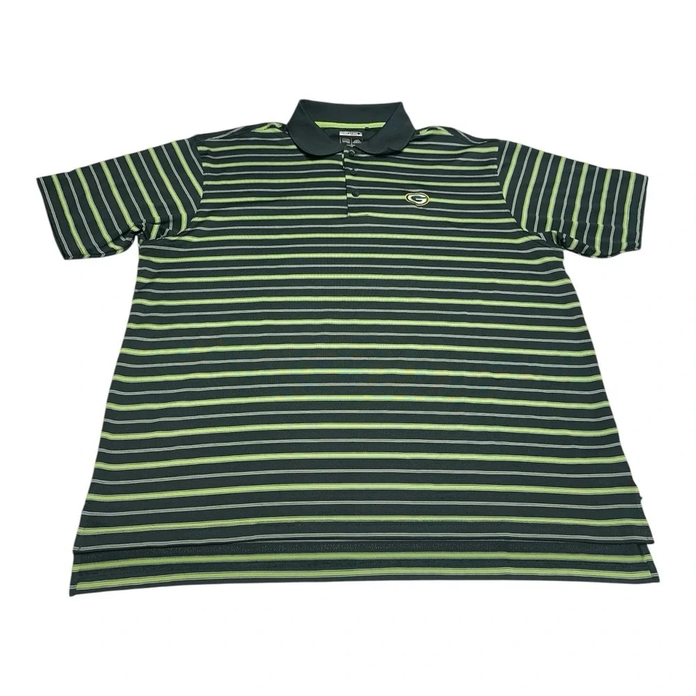 Adidas Green‎ Bay Packers Polo Shirt Mens Sz XL Striped Short Sleeve Golf NFL